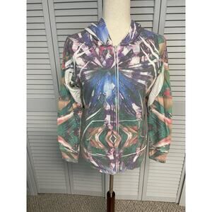 Cure multi color full zip hooded lightweight sweatshirt pockets women's medium